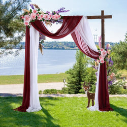 Wedding Arch Drape - Burgundy and White - 9ft length - 2 panel set