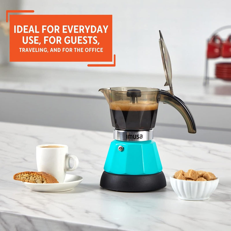 Imusa 2 or 3 Cup Electric Espresso Maker with Detachable Base, Teal