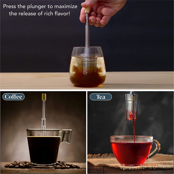 FinalPress Coffee and Tea Maker - Press the Plunger to Brew Anywhere - 304 Stainless Steel