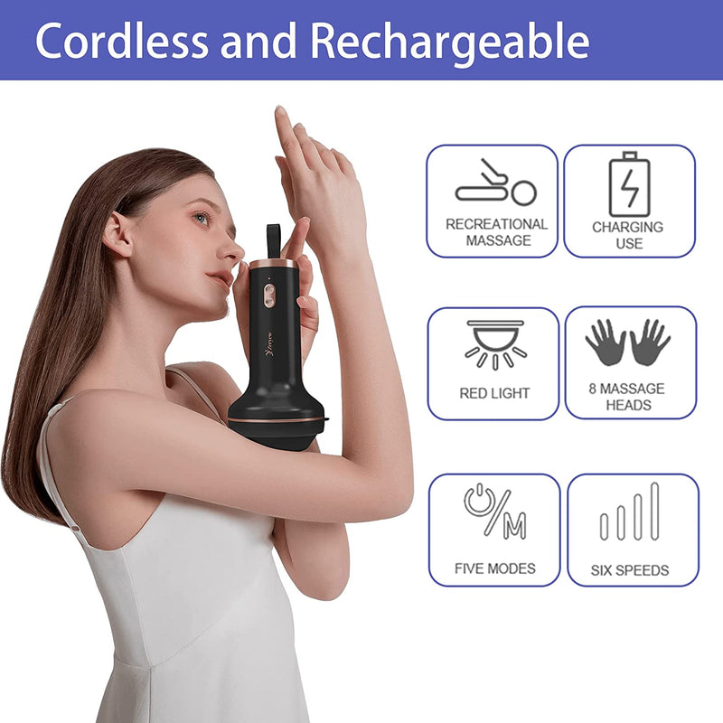 Handheld Cellulite Massager, Body Sculpting Machine, Rechargeable & Cordless, Stomach Fat Massager With 8 Massage Heads 2 Mesh Covers, Massage Abdominal Belly Thighs Butt Neck for Women Men at Home