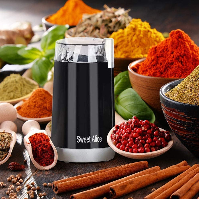 Sweet Alice Coffee Grinder Electric Quiet Coffee Bean Blade Grinders Stainless Steel for Spice Herbs Nuts Cereals Grain Mills