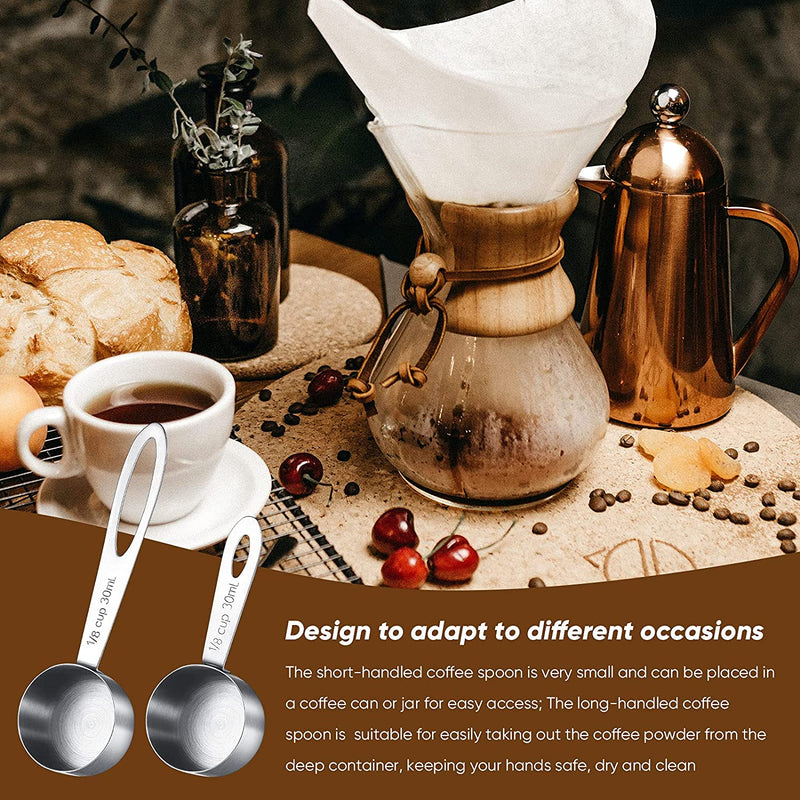 4 Pieces Coffee Scoop Tablespoon Stainless Steel Coffee Measuring Scoops, Including 2 Pieces Short Handled and 2 Pieces Long Handle Coffee Scoops for Coffee, Tea, Sugar and Milk, 30 ml