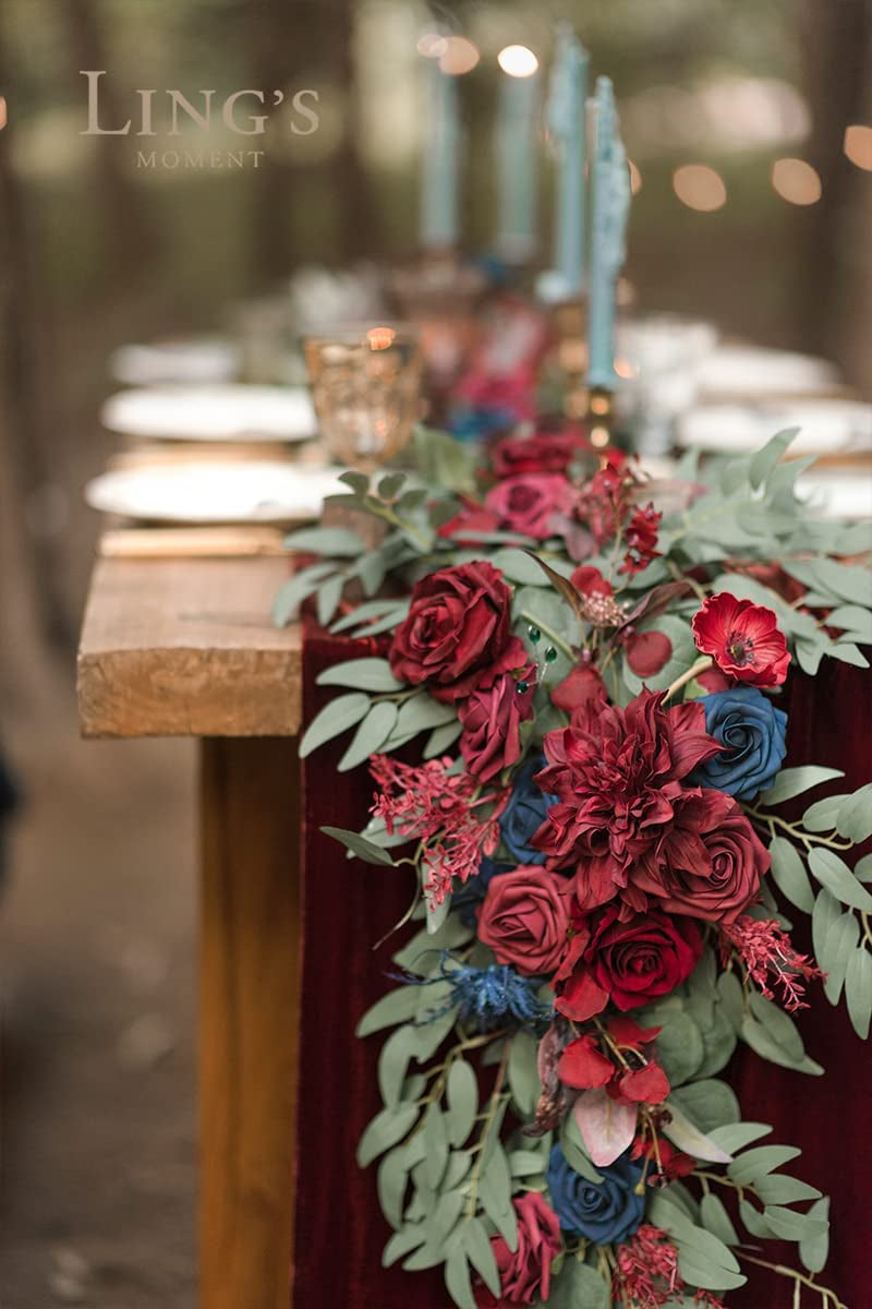 6Ft Eucalyptus and Flower Garland and Table Runner - Handcrafted Wedding Centerpieces