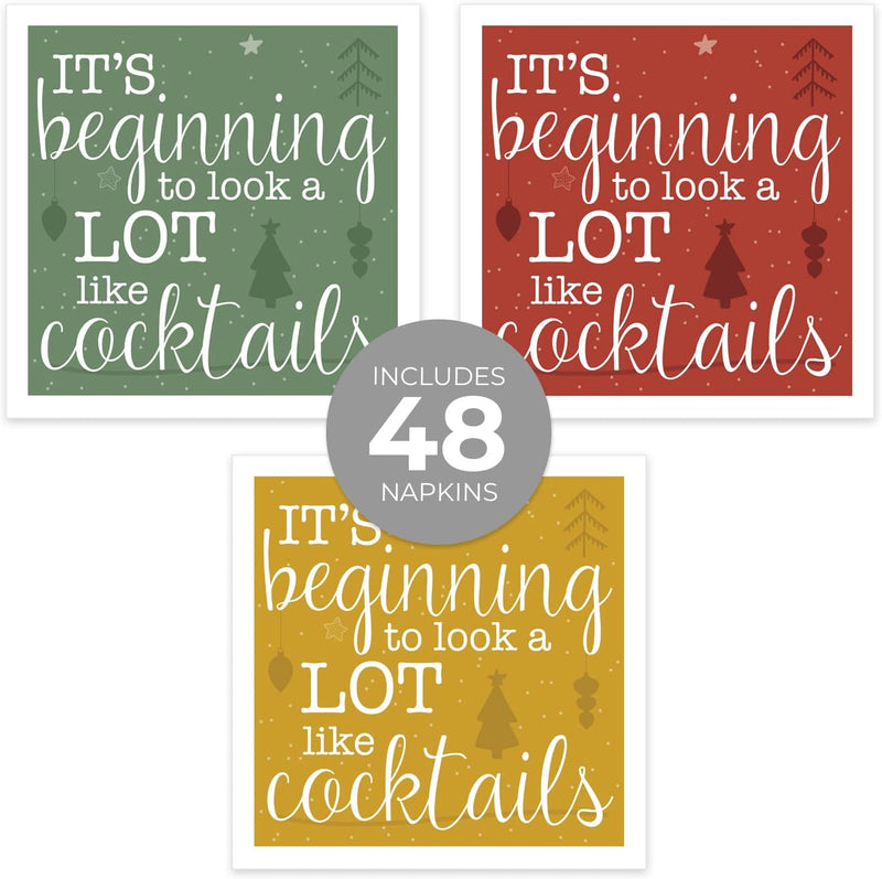 It's Beginning To Look A Lot Like Cocktails Napkins / 48 Christmas Napkins / 3 Funny Winter Holiday Designs/Company Christmas Party Supplies/Made In The USA