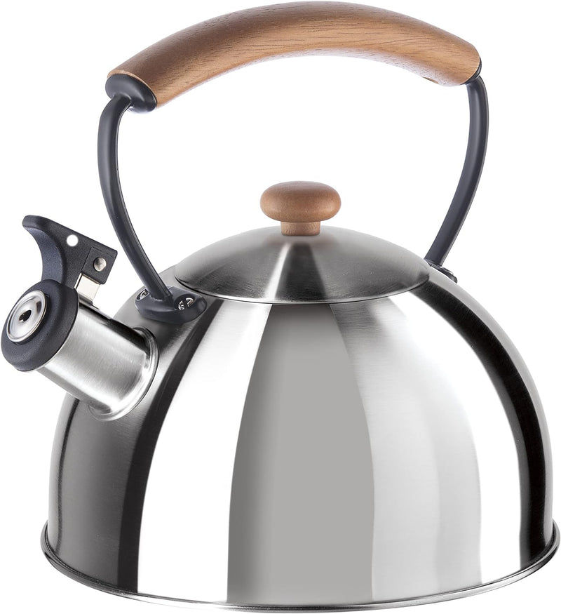 OGGI Tea Kettle for Stove Top - 85oz / 2.5lt, Stainless Steel Kettle with Loud Whistle & Stay-Cool Wood Handle, Ideal Hot Water Kettle and Water Boiler - Green