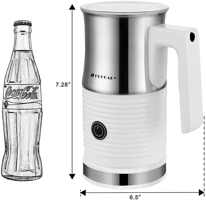 Huogary Electric Milk Frother and Steamer - Stainless Steel Milk Steamer with Hot and Cold Froth Function, Automatic Foam Maker, 120V (White)