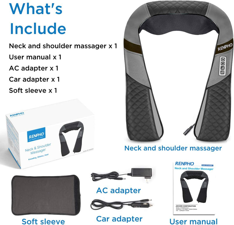 RENPHO Neck Massager with Heat, Shiatsu Back Shoulder Massager - Deep Tissue 3D Kneading Pillow for Back, Waist, Leg, Calf, Foot, Arm, Full Body, Muscles, Gift for Men Women Mom Dad