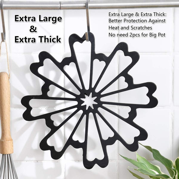 Extra Large, Extra Thick Silicone Trivet Mat Set for Hot Dishes,Pots and Pans, Kitchen Hot Pads for Countertop and Table, Silicone Pot Holders, 1 Extra Large and 1 Regular Sizes S/2 (Black)