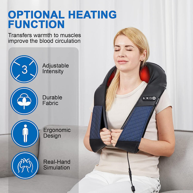 EAshuhe Neck and Shoulder Massager with Heat Shiatsu Back Massage Pillow with 3D Deep Tissue Kneading for Foot, Legs, Body Muscle - Use at Home, Office & Car