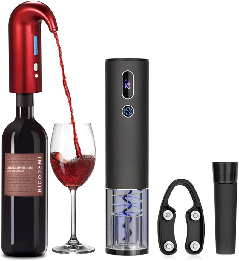 SANMAS Electric Wine Bottle Openers, Automatic Wine Opener Set with Foil Cutter, Battery Operated Cordless Black Wine Corkscrew for Wine Lovers Kitchen Home Bar Wedding Christmas Gift