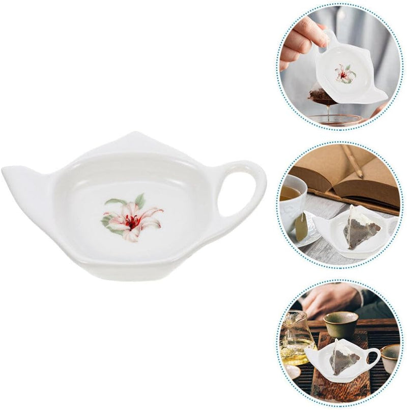 Kichvoe Tea Bag Coasters Ceramic Tea Bag Holder for Used Tea Bag White Porcelain Ceramic Teabag Tray Teapot Shaped Tea Bag Holder Spoon Rests Seasoning Dish Saucer