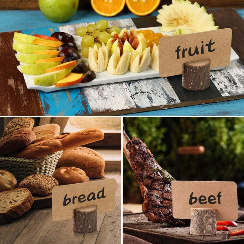 Wood Place Card Holders, 20Pcs Premium Rustic Table Number Holders and 30Pcs Kraft Table Place Cards, Wood Photo Holders, Ideal for Wedding Party Table Name and More