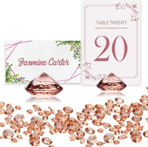 ROSE GOLD Party and Wedding Table Decorations - 20 Diamond Table Number Holder or Place Card Holders, plus over 6,000 Diamond Table Confetti Scatter Diamonds