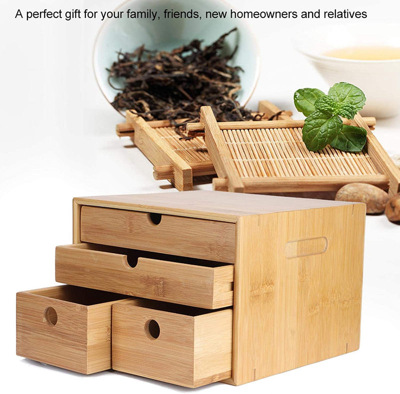 Emoshayoga Tea Storage, Tea Box Organizer 3 Layer Bamboo Tea Storage Box Tray Organizer Chest with Drawer for Tea Storage Chests