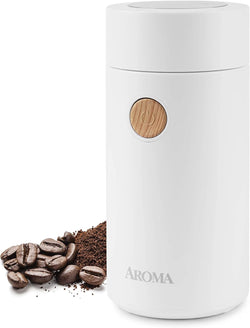 Aroma Housewares Mini Coffee Grinder and Electric Herb Grinder with 304 Stainless Steel Grinding Blades and a See-through Lid (40 g.), White, 40g