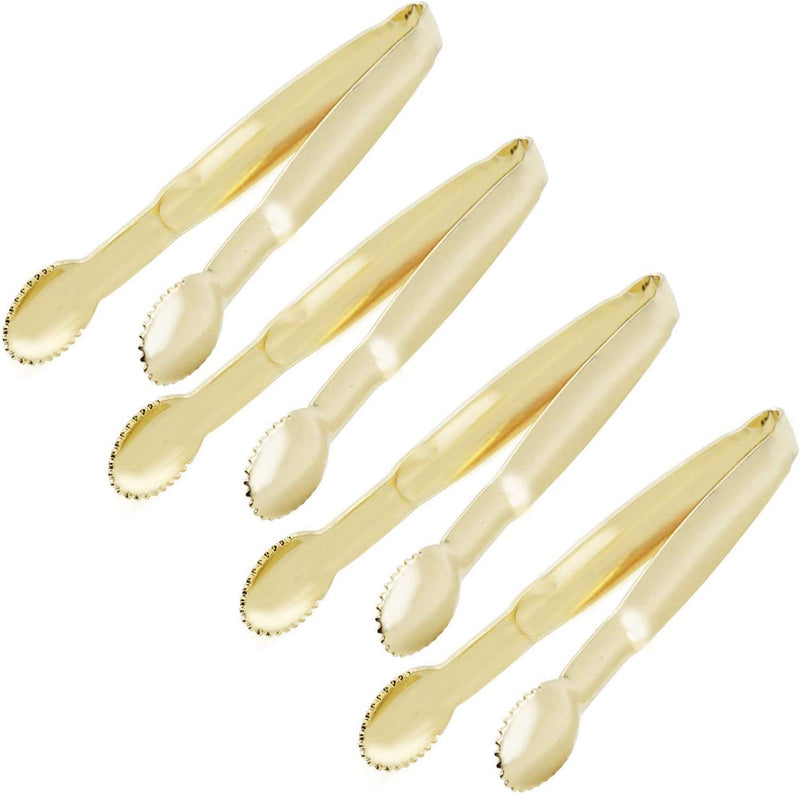 HINMAY Mini Appetizer Tongs 5-3/4 Inch Small Serving Tongs, Set of 4 (Gold)