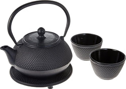 M.V. Trading New Star International T8010 Cast Iron ARR Tea Set with Trivet, 21 oz, Black