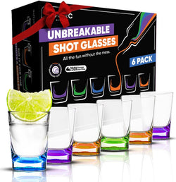 SWOOC - Unbreakable Shot Glasses Set (6 Pack) - 250x Stronger Than Glass, 25x Stronger Than Acrylic - Colorful & Dishwasher-Safe - 1.5oz Reusable Drinkware for Indoor/Outdoor Fun - DUNZO Compatible