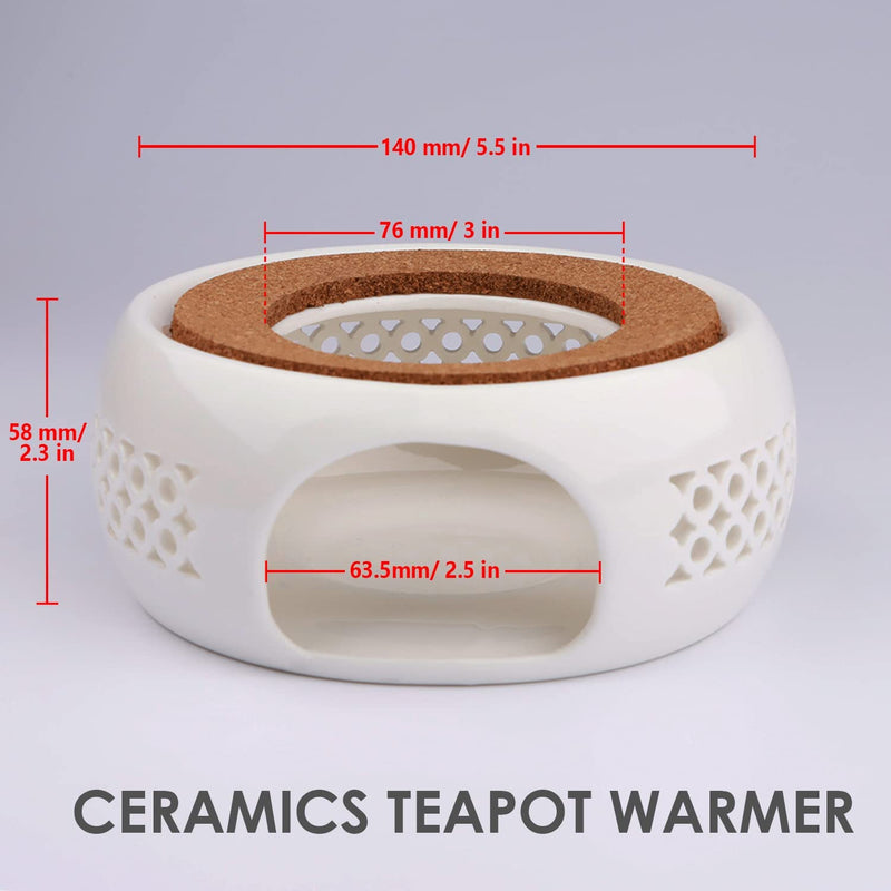 KEISSCO Teapot Warmer, Ceramic Teapot Heater with Cork Cushion Coffee Tea Warmer for Glass Teapot, Stainless Steel Teapot, Ceramic Teapot and Other Heatproof Dish Warming Use