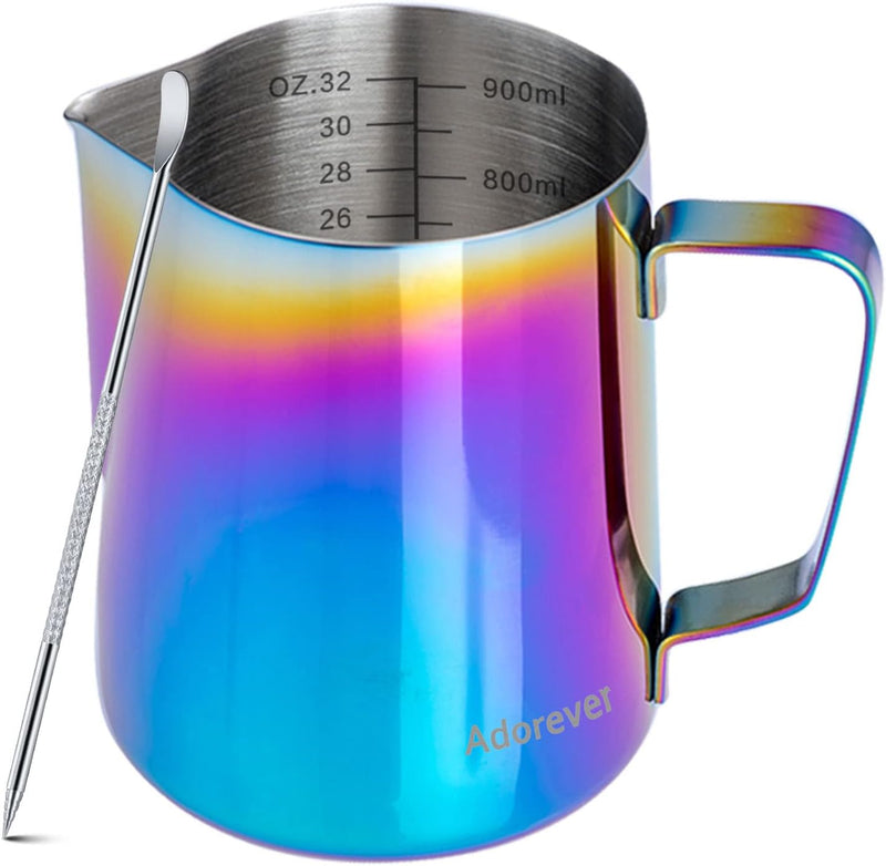 Milk Frothing Pitcher 350ml/600ml/900ml/1500ml (12oz/20oz/32oz/50oz) Steaming Pitchers Stainless Steel Milk/Coffee/Cappuccino/Latte Art Barista Steam Pitchers Milk Jug Cup with Art Pen,12oz