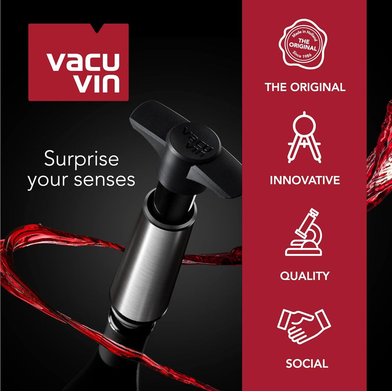 Vacu Vin Wine Saver Concerto - Black - 1 Pump 4 Stoppers - Wine Stoppers for Bottles with Vacuum Pump and Pourer - Reusable - Made in the Netherlands