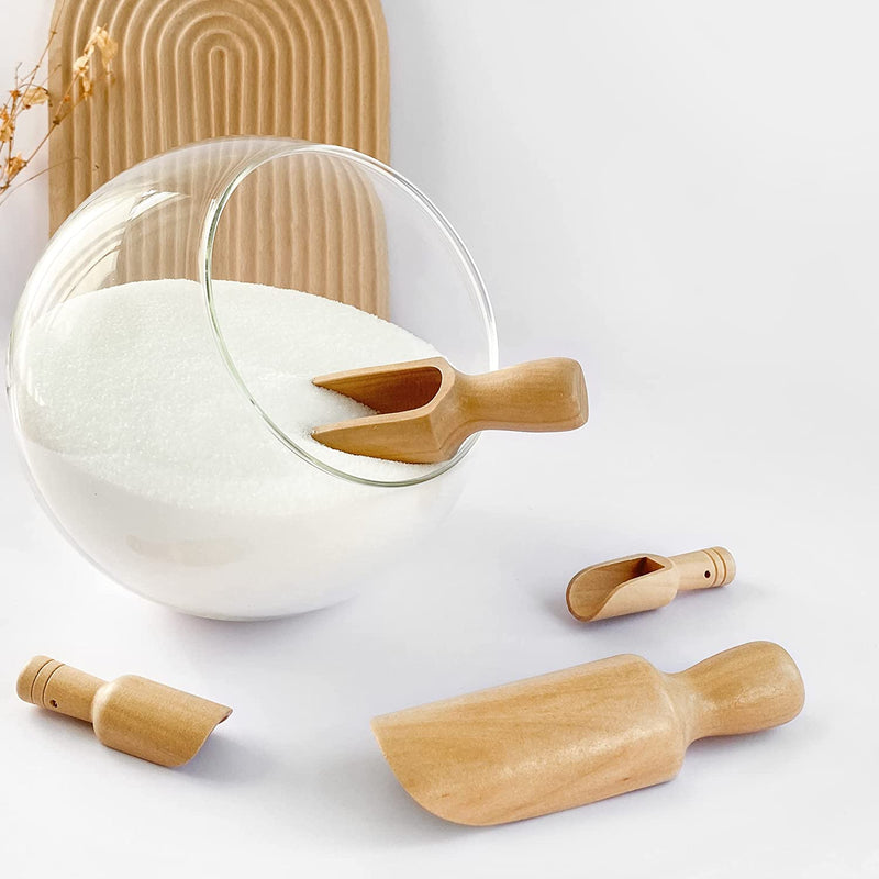 Wooden Scoop(5.5"+3")1Big 1Small bath salt scoop Natural Beech Wood Scoop for Flour, Bath Salt, Sugar, Cereal, Coffee and More - Multipurpose Wooden Spoon