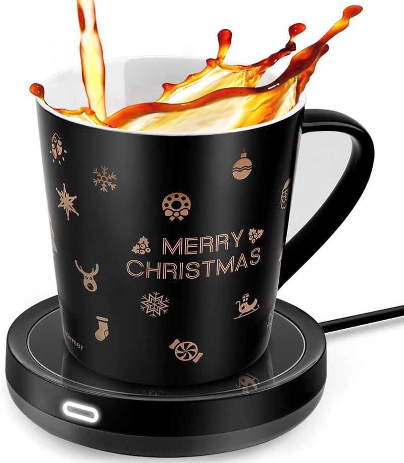 BESTINNKITS Smart Coffee Set Auto On/Off Gravity-Induction Mug Office Desk Use, Candle Wax Cup Warmer Heating Plate (Up to 131F/55C), 14oz (Purple Set)