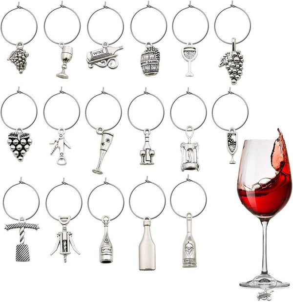 WOCRAFT 50 Sets Craft Supplies Wine Glass Charms Markers Wine Tasting Party Decoration Supplies Gift with 25mm Strong Stainless Steel Wine Glass Charm Rings (M307+10575)