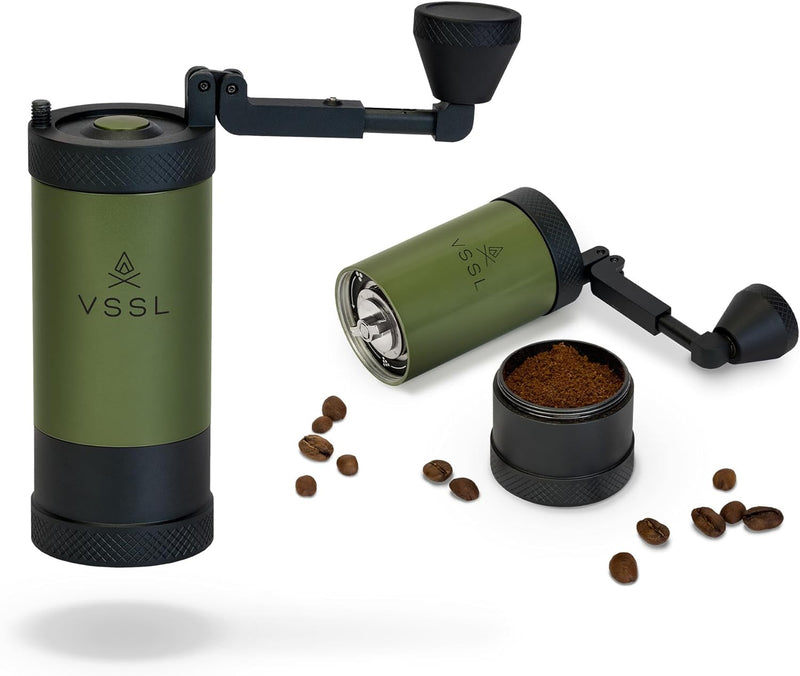 VSSL Java Coffee Grinder, Manual Coffee Grinder with Stainless Steel Conical Burr for Camping and Travel, Fine to Course Grinding for AeroPress, Drip Coffee, French Press and Pour Over Coffee, Black