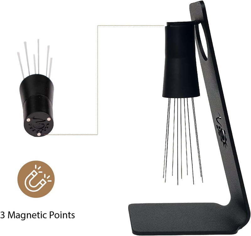 MiiCoffee WDT Tool, Magnetic Coffee Stirrer 0.4mm 9 Installed Pins + 0.25mm 9 Extra Needles for Espresso Distribution Tool with Metal Stand for Barista Espresso (Black)