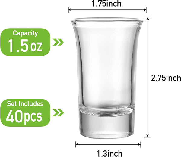 Aoeoe 40 Pack Shot Glass Bulk Set with Heavy Base, 1.5 Ounce Clear Shot Round Shot Glasses Small Glass Shot Cups for Vodka, Whiskey, Tequila, Espresso, Liquor