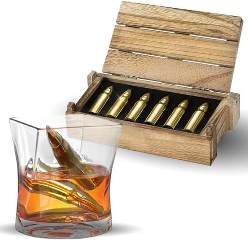 Silver Metal Whiskey Stones Set in Box for Him | 6 Steel Whiskey Rocks | Metal Ice Cubes | Cool Whiskey Gift for Men, Boyfriend