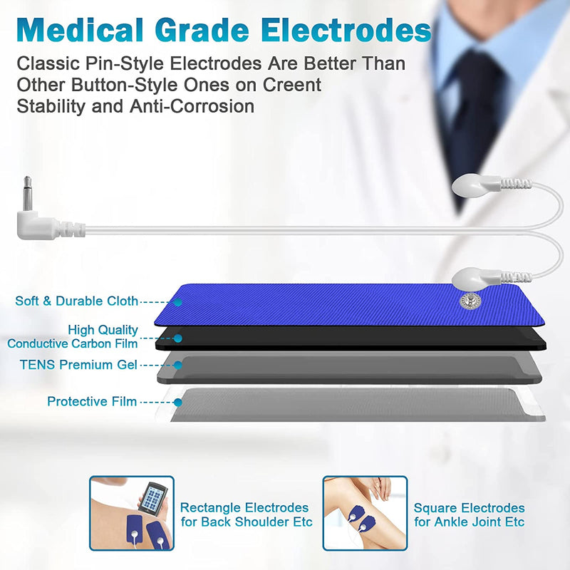 TENS EMS Unit Muscle Stimulator - 24 Modes, Dual Channel, Rechargeable Pulse Massager for Back, Neck, Muscle Pain Relief. with 12 Electrode Pads, ABS Pads Holder, USB Cable