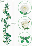 5Pcs 32.5FT White Rose Garland Fake Flower Vines Faux Artificial Floral Garland Hanging Rose Ivy for Wedding Arch Garden Ceremony Background Valentine'S Day Outdoor Wall Decor
