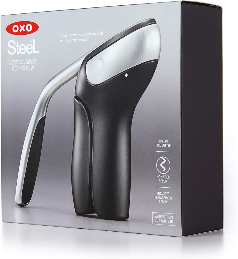 OXO Steel Vertical Lever Corkscrew with Removable Foil Cutter