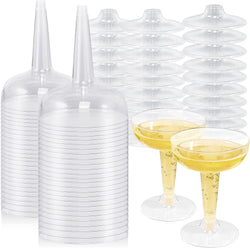 mwellewm 50 Pack Plastic Cocktail Glasses, 4 Oz Clear Disposable Champagne Flutes Margarita Glasses, Stemmed Stackable Shatterproof Dessert Cups Plastic Wine Glasses for Wedding, Celebration (Clear)