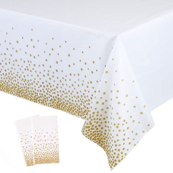 2 Pack Gold and White Disposable Tablecloths - Rectangle Table Covers for Special Occasions - 54 x 108