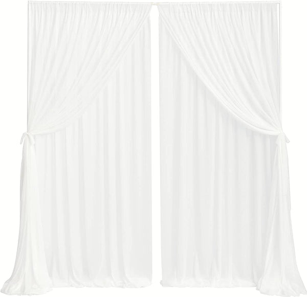 10x10ft Chiffon Wedding Backdrop Curtains - Wrinkle-Free White Fabric for Party Decor