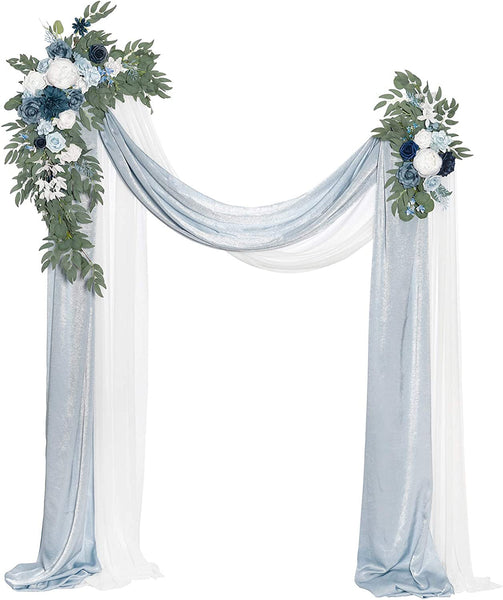 Artificial Wedding Arch Flowers Kit (Pack of 4) - 2Pcs Aobor Floral Arrangement with 2Pcs Drapes for Ceremony and Reception Backdrop Decoration