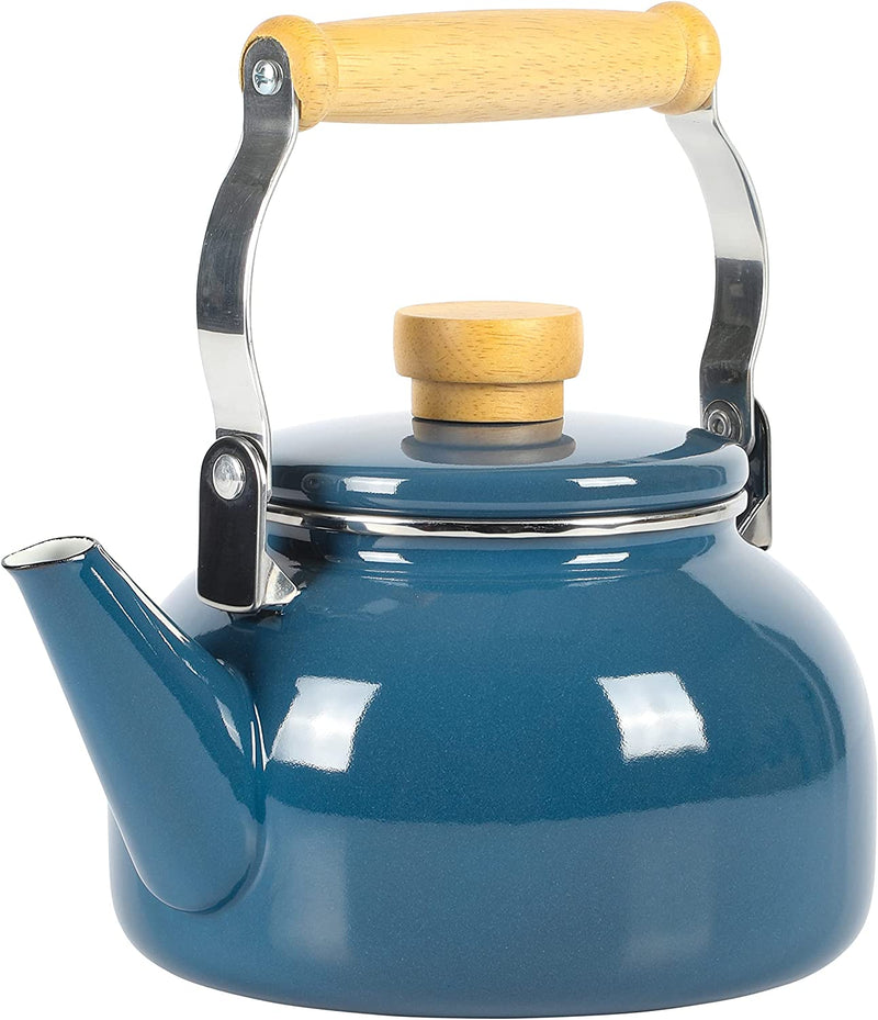 Mr. Coffee Quentin 1.5 QT Enamel On Steel Tea Kettle w/Wood Handle - Blue