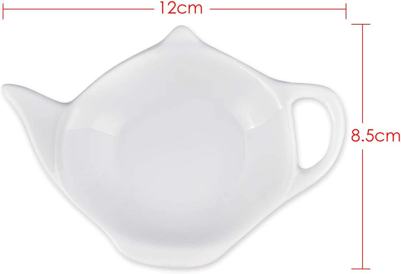 DS. DISTINCTIVE STYLE 4 Pieces Teapot Shaped Tea Bag Holder Teabag Coaster Seasoning Dish for Sauce Dessert (White - Ceramic)