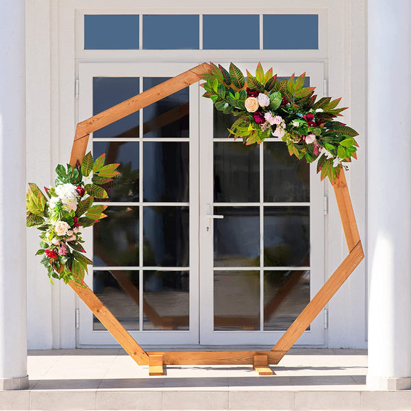 7 FT Heptagonal Wooden Wedding Arch - Rustic Wedding Decorations - Wedding Arch for Ceremony - Balloon Arch Stand – Garden Arch – Photo Backdrop Party Stand for Outdoor, Indoor