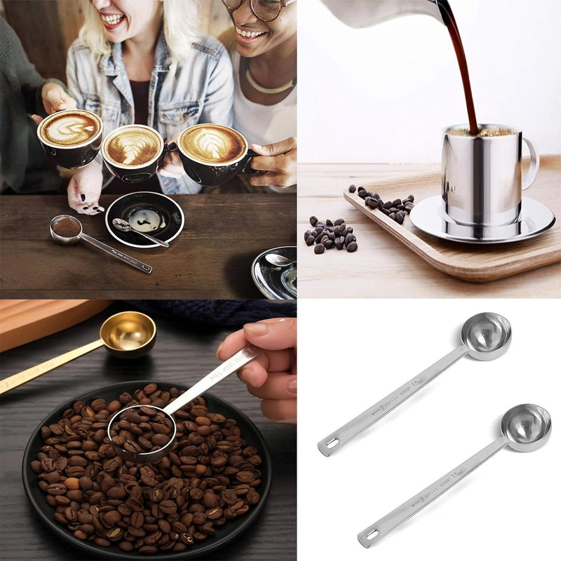 2-piece stainless steel coffee measuring spoon coffee scoop, coffee scoop 1 tablespoon, long handle coffee scoop suitable for coffee powder and coffee making (silver-2pcs-15ml)