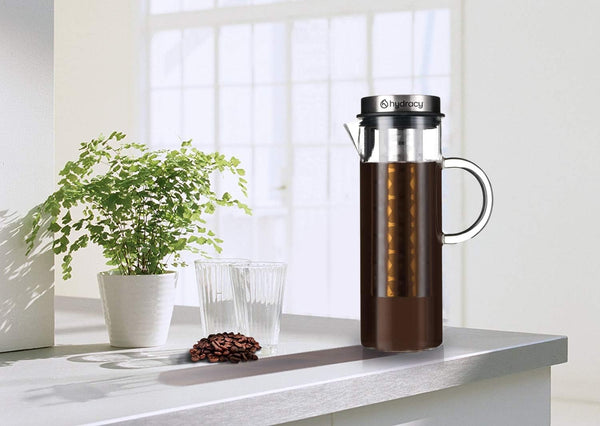 Cold Brew Coffee Maker - Large Glass Infusion Pitcher 1.6 Quarts 52oz - Iced Coffee & Iced Tea Pitcher with Stainless Steel Lid & Fruit Infusion Tube - Perfect for Home or Office