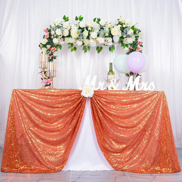 Orange Sequin Tablecloth - 50X80 Inch Rectangle Fabric Table Cover for Wedding Party Event Decor