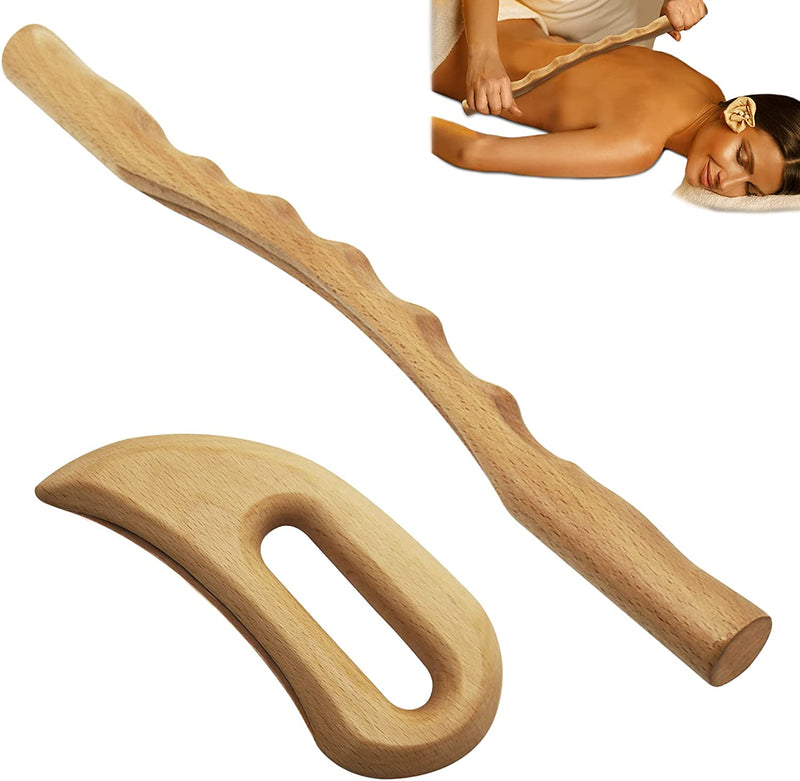 Openfly Wood Back Massage Roller Tool, 2Pcs Wood Therapy Massage Tools for Neck Leg Back Pain Relief, Lymphatic Drainage, Maderoterapia