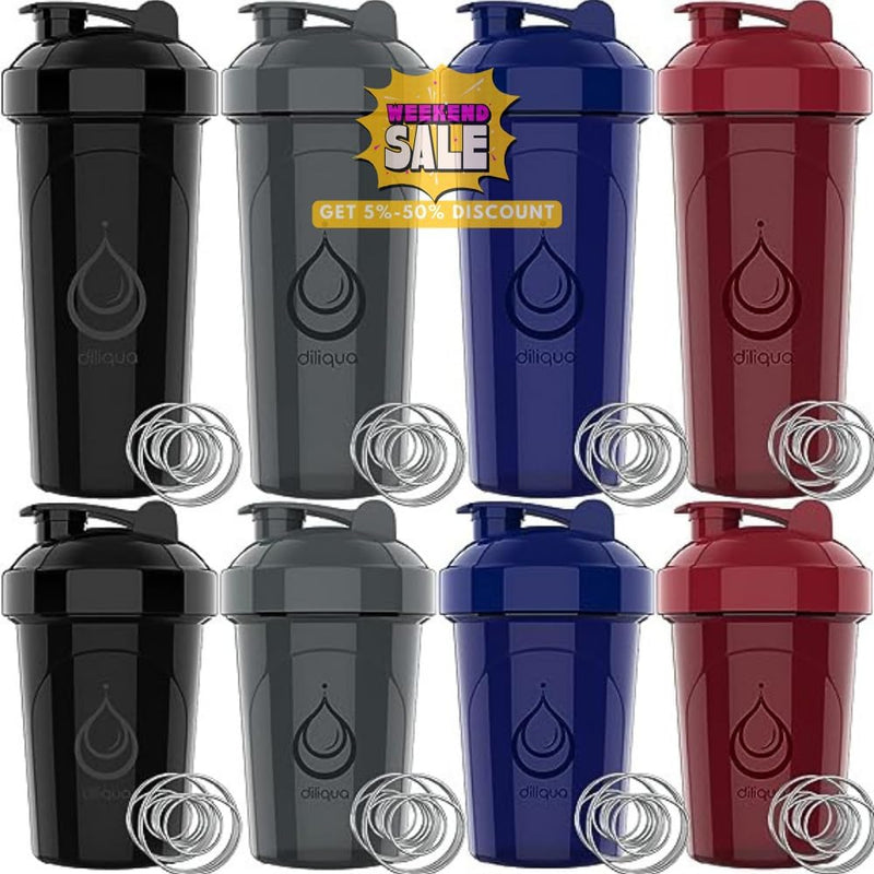 diliqua -10 PACK- small Shaker Bottles for Protein Mixes | BPA-Free & Dishwasher Safe | 5 Large 28 oz & 5 20 oz | Blender Shaker Cups for protein shakes