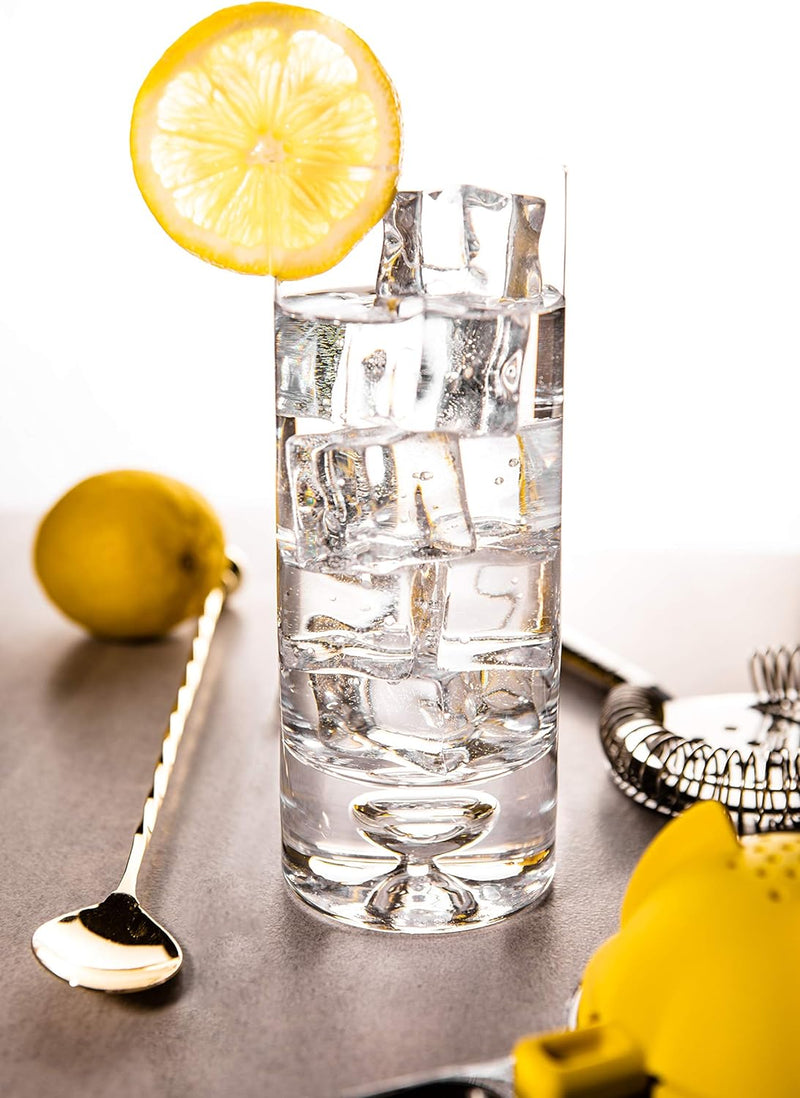 LEMONSODA Crystal Bubble Base Collins Glass Highball Tumbler - Set of 4-12OZ - Heavy Weighted Bottom - Unique Design Great for Water, Juice, Beer, Cocktails, and More