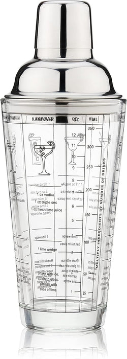 True Maraca Cocktail Recipe Shaker with Cap and Built In Strainer, 7 Drink Recipes with Measurements, Home Bar Accessories, Drink Mixer Handheld Bar Set, 16 oz.