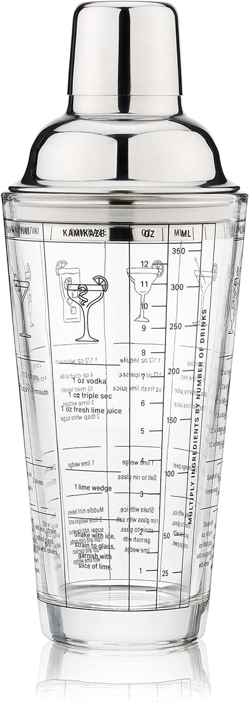 True Maraca Cocktail Recipe Shaker with Cap and Built In Strainer, 7 Drink Recipes with Measurements, Home Bar Accessories, Drink Mixer Handheld Bar Set, 16 oz.